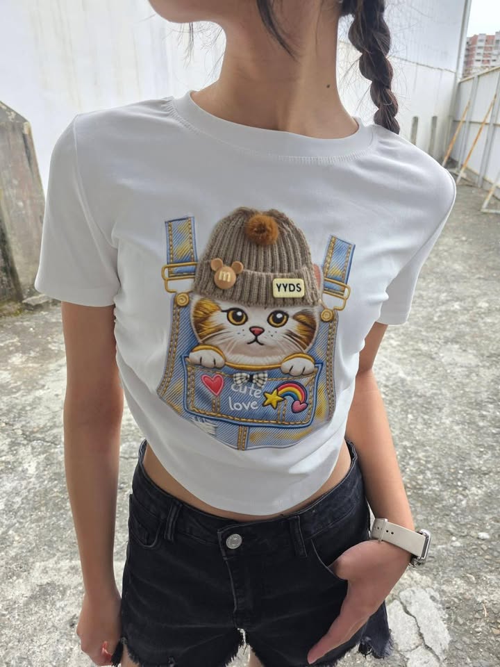 可愛貓咪立體造型短T