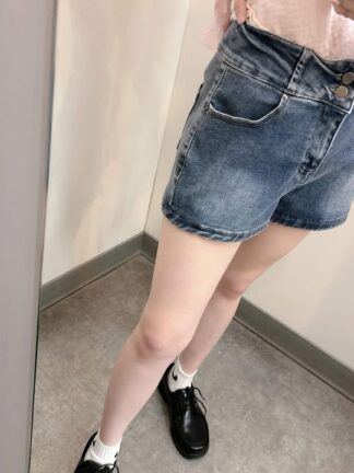 高腰雙釦.修身牛仔短褲