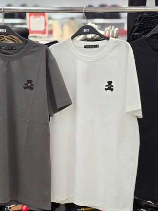 立體熊標語圓領 T