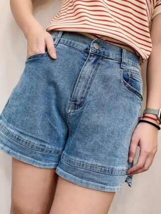 高腰顯瘦．反摺牛仔短