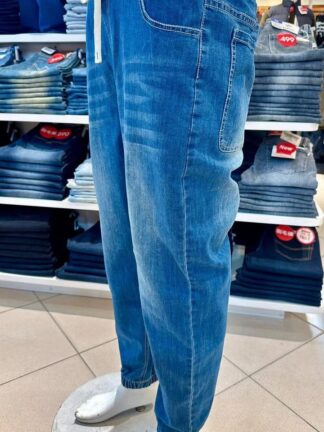 超彈力牛仔束口褲