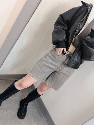 假兩件連帽短版皮外套