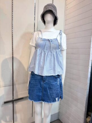 經典刷色抽鬚高腰顯瘦牛仔短裙