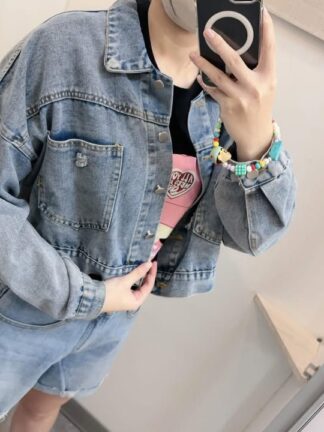 短版刷破牛仔外套