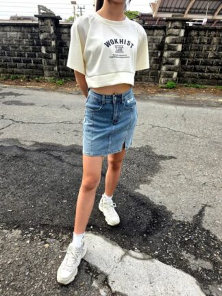 裙擺微開叉牛仔褲裙