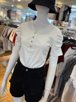 氣質抓皺袖V領上衣 ✨