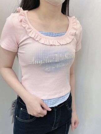 甜美荷葉邊短版上衣