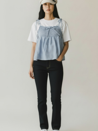 甜美清新款 吊帶格紋兩件式上衣