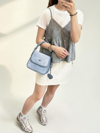 清新藍調拼接斜背包