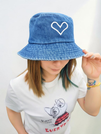 心形刺繡牛仔漁夫帽