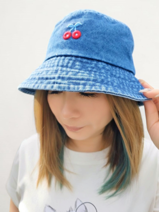 櫻桃刺繡牛仔漁夫帽