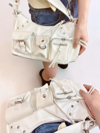 歐美風鉚釘收納型斜背機車包