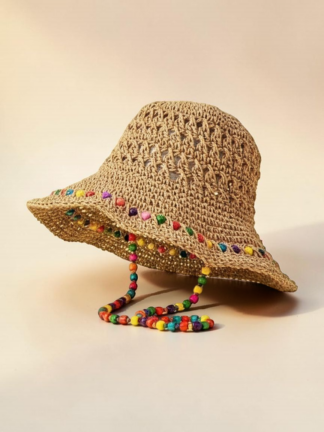 彩珠串鉤針草帽