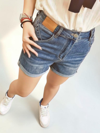 經典刷色反摺牛仔短褲