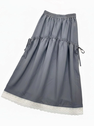 奶油花邊抽繩蛋糕長裙