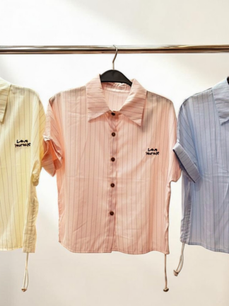 清新直條紋短版襯衫