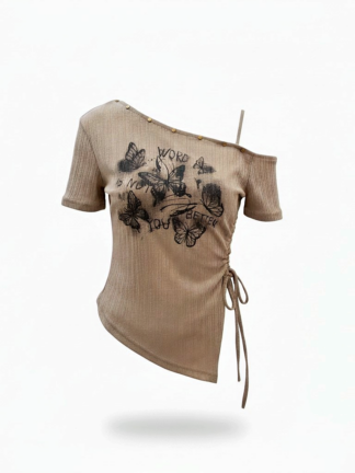 斜肩蝴蝶合身上衣