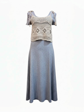 奶油手織花語鏤空短版背心