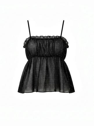 星點透紗層次細肩帶上衣