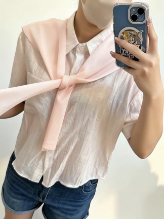 夏日清透條紋襯衫(附披肩)