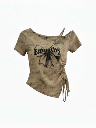 斜肩蝴蝶結合身上衣