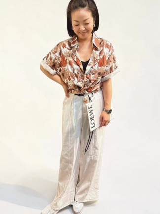 編織皮帶斜紋寬口褲