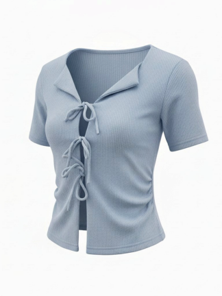 【溫柔氣質綁帶針織上衣】