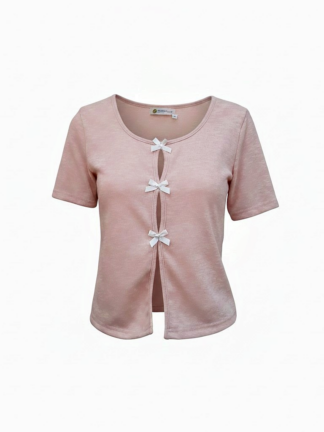 🍑溫柔小蝴蝶結針織上衣｜百搭短版設計 簡約中帶點小心機💗