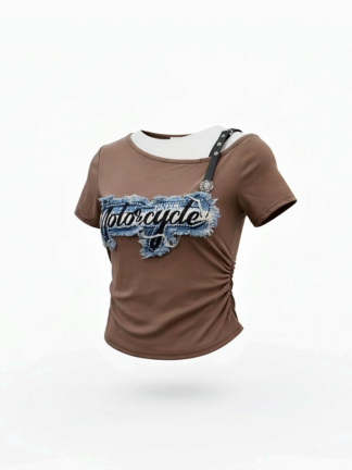 英文斜肩合身上衣