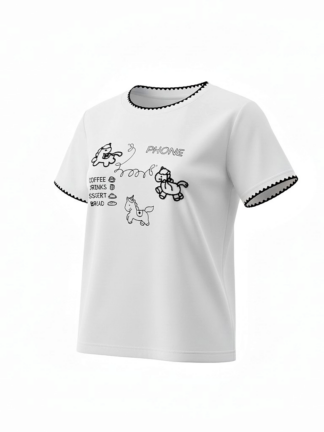 可愛刺繡電話小馬短袖上衣