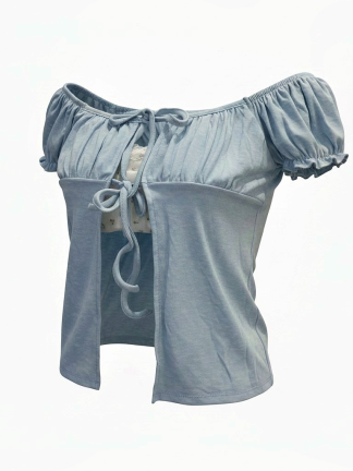 法式甜感假兩件綁帶上衣