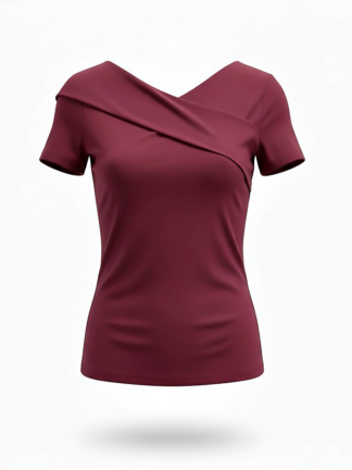 純欲斜肩交疊設計短版上衣