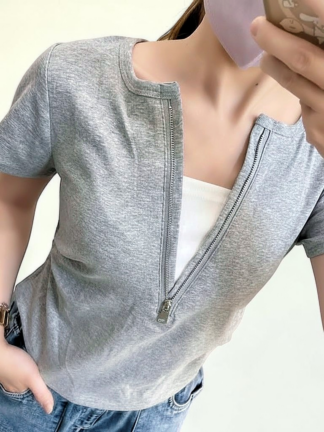 👚 小性感拉鍊短版上衣
