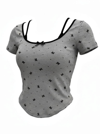 微甜蝴蝶結貼身短袖上衣