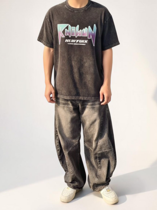 RNILUN 漸層雷電水洗重磅 T