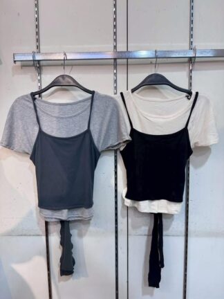 莓果疊穿細肩短袖上衣