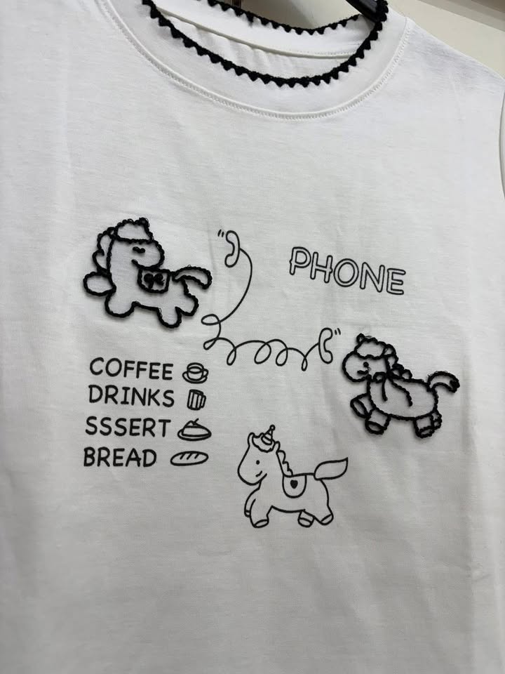 可愛刺繡電話小馬短袖上衣 - Image 7