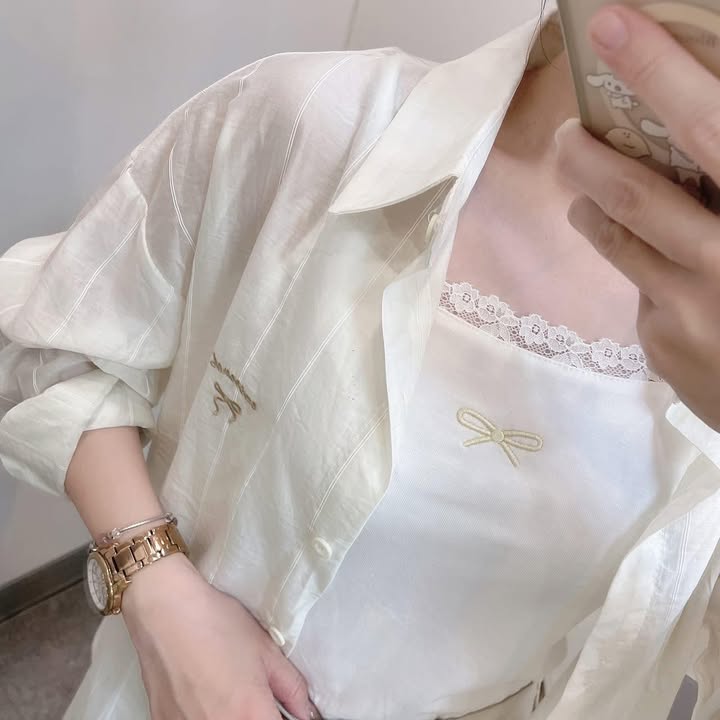 透膚感襯衫+蝴蝶結小背心:圖片 12