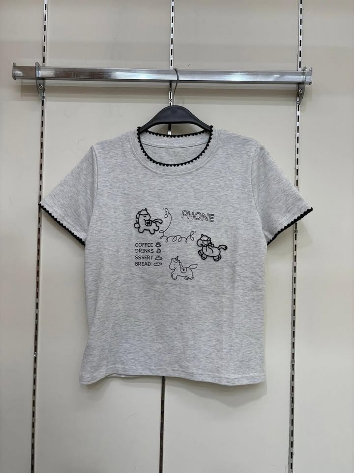 可愛刺繡電話小馬短袖上衣 - Image 5