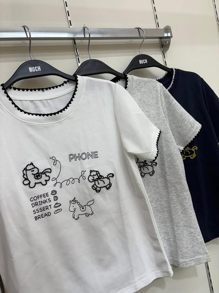 可愛刺繡電話小馬短袖上衣 - Image 3