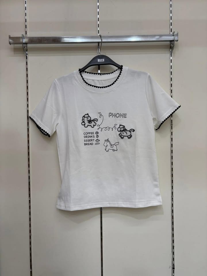 可愛刺繡電話小馬短袖上衣 - Image 4