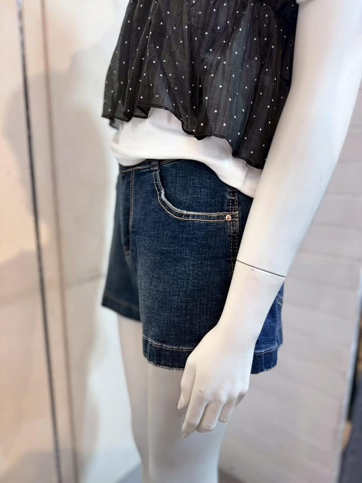 高腰顯瘦雙扣牛仔短褲 - Image 4