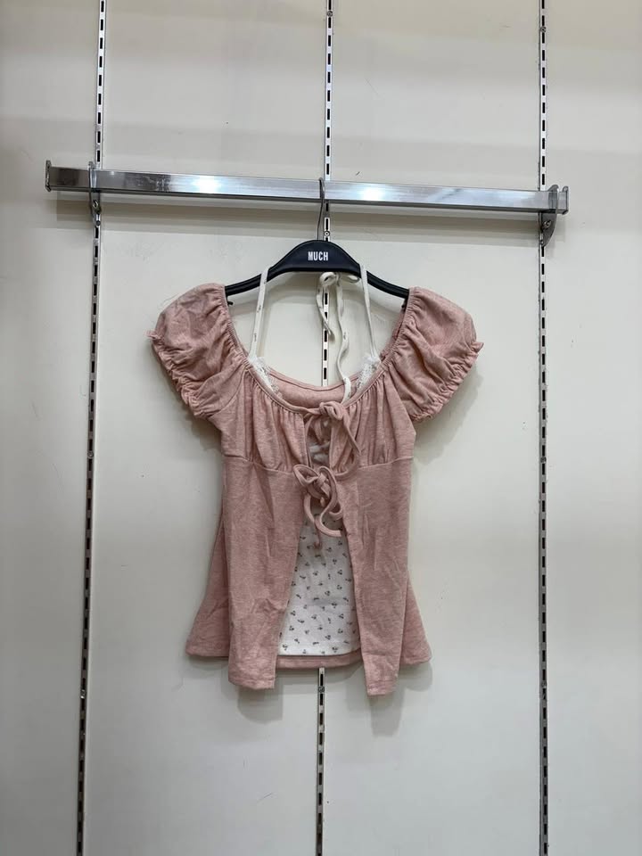 法式甜感假兩件綁帶上衣 - Image 6