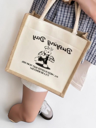 麻布拼帆布手提袋