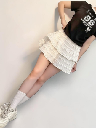 立體蕾絲提花層次感百搭短裙
