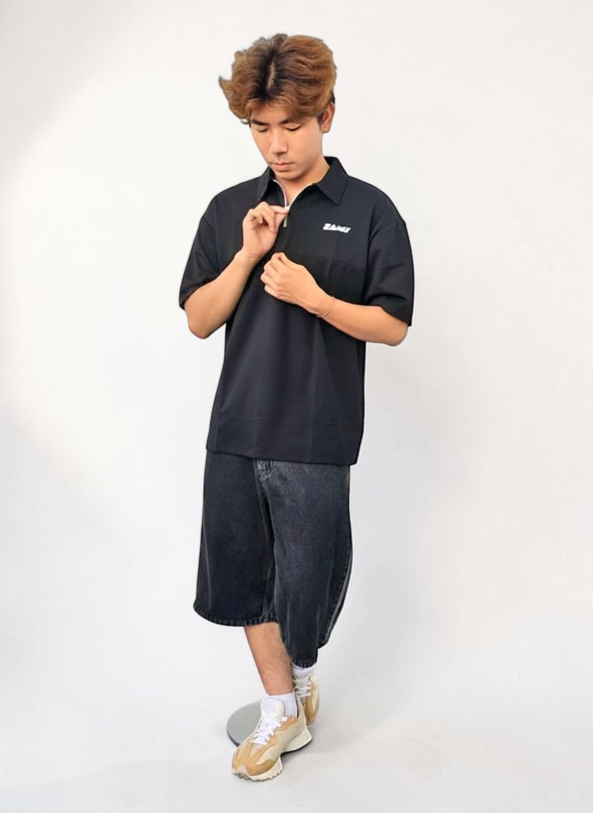 美式半拉鍊草寫刺繡重磅 Polo 衫
