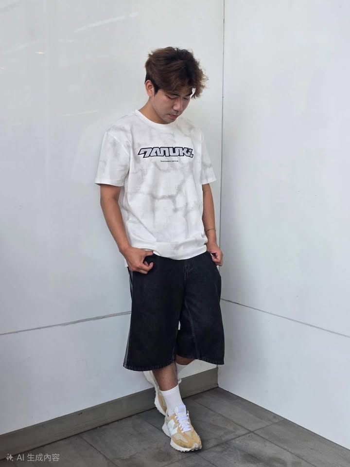 拼接標語重磅裂紋水洗 T