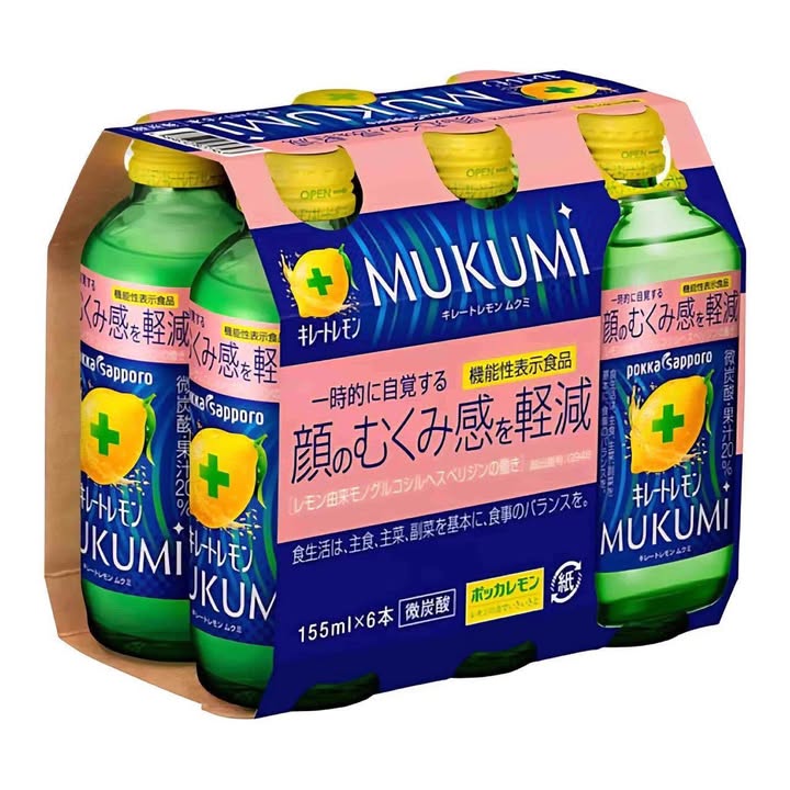 日本 Pokka Sapporo MUKUMI 檸檬氣泡機能飲 155ml X 6罐組 藍標 抗膨脹