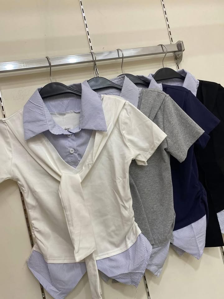 韓系學院風披肩綁結假兩件上衣:圖片 3