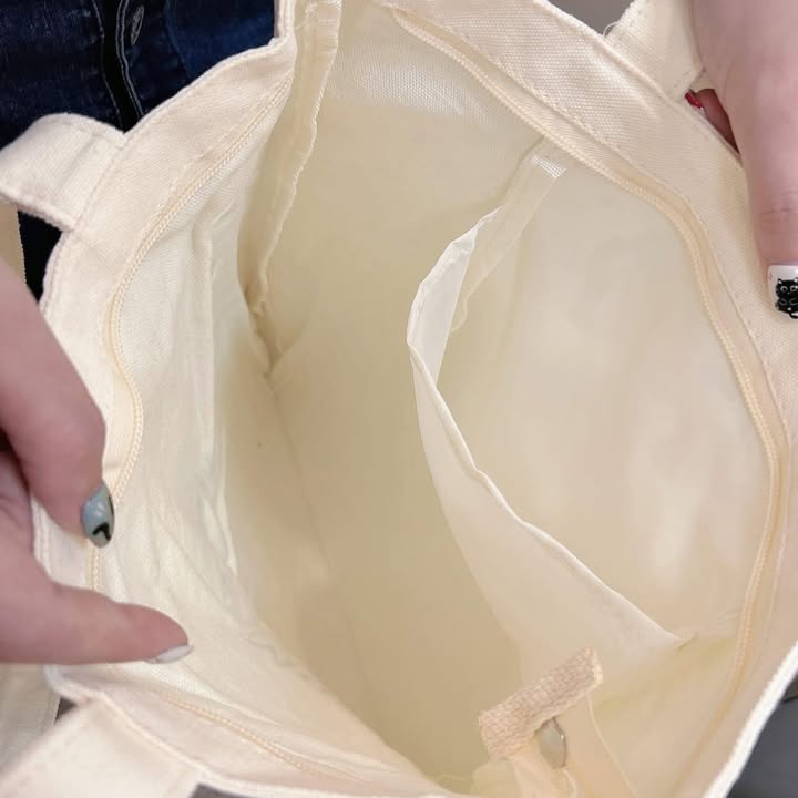 韓系簡約字母大容量厚實帆布托特包 - Image 5